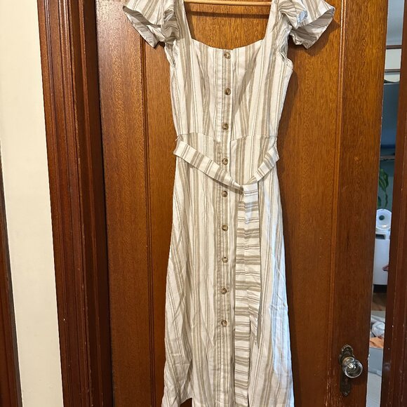 Mediterranean Moves White Striped Flutter Sleeve Midi Dress - Picture 2 of 4